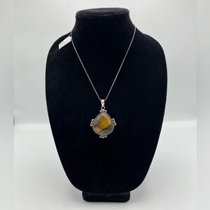NWT-Tigers Eye Pendant German Silver Necklace